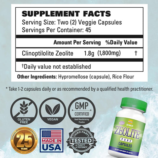 Zeolite Pure Capsules – 900mg Extra Strength Detox, 90 Count | Zeo Health